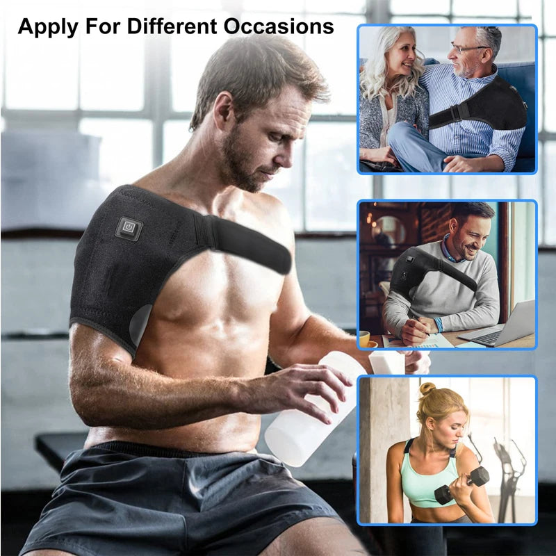 Heated Shoulder Wrap Brace Adjustable Shoulder Heating Pads with Extension Belt for Frozen Shoulder Dislocation Pain Relief