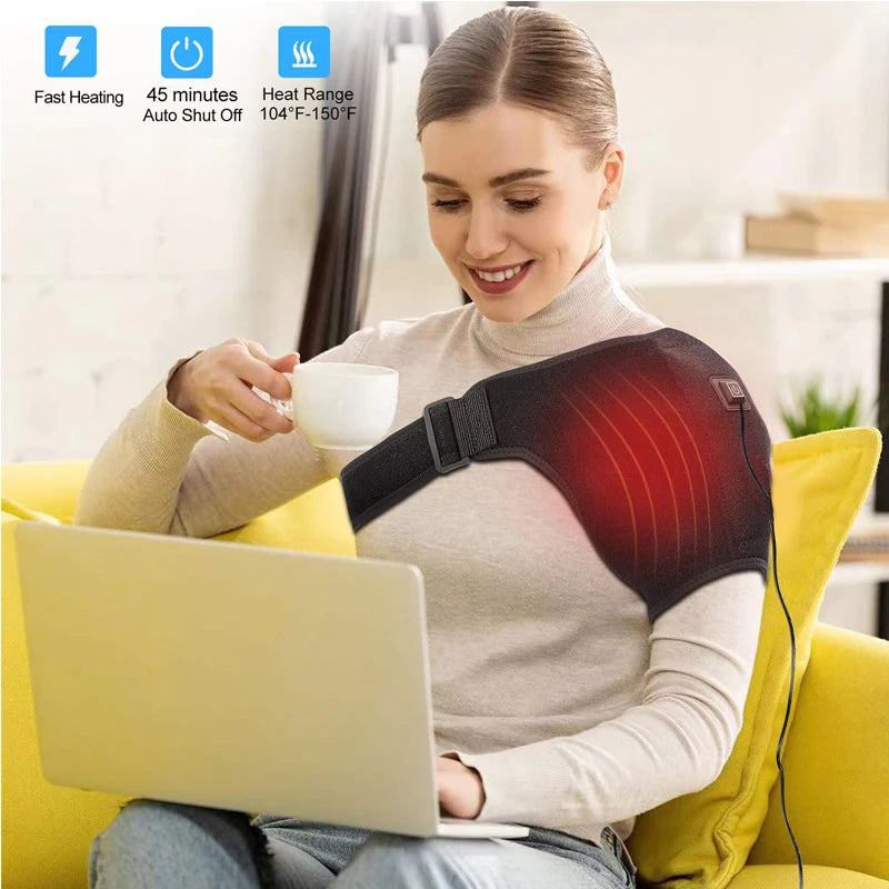 Heated Shoulder Wrap Brace Adjustable Shoulder Heating Pads with Extension Belt for Frozen Shoulder Dislocation Pain Relief