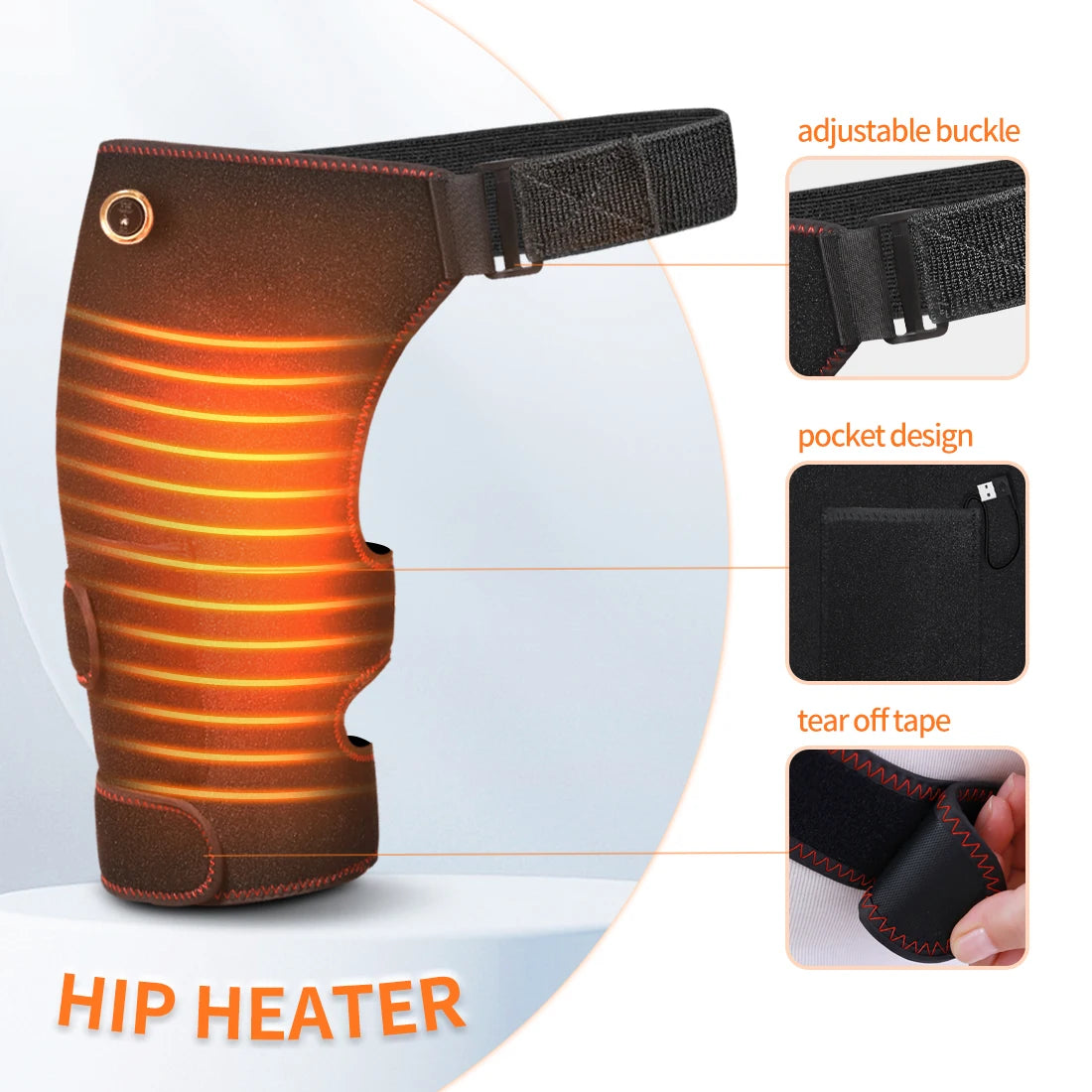 Full-Wrap Hip Support Brace with Massager Sciatica Pain Relief Buttock Physical Therapy Recovery Focused Hip Heating USB-Powered