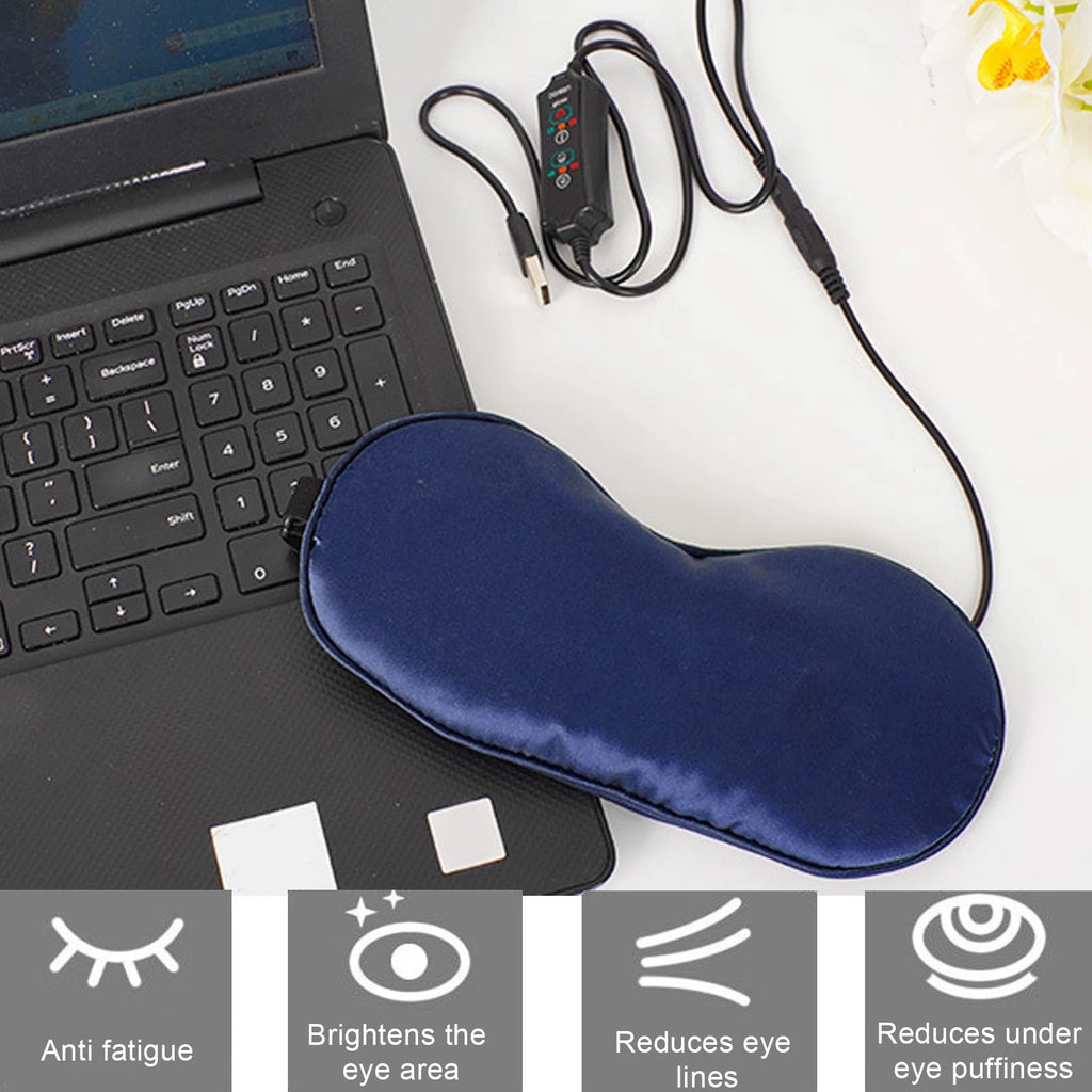 Eye Mask USB Heated Eye Mask Stress Relief Sleep Heating Eye Mask Double Sided Silk Multi Timer Shut Off 3 Speeds Adjustment