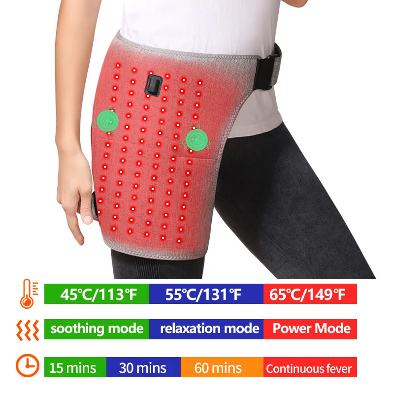 Red Light Electric Heated Hip Brace with Adjustable Vibration Massage Hip Groin Thigh Support Muscle Relaxation And Pain Relief