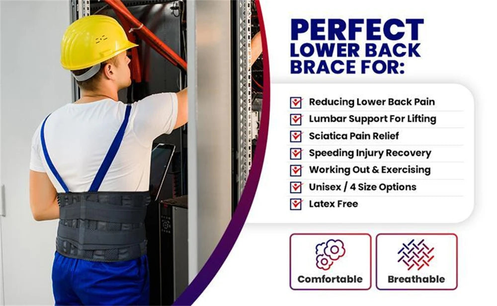 Lower Back Brace with 6 Stays Anti-skid Orthopedic Lumbar Support Breathable Waist Support Belt for Men Women Gym Pain Relief
