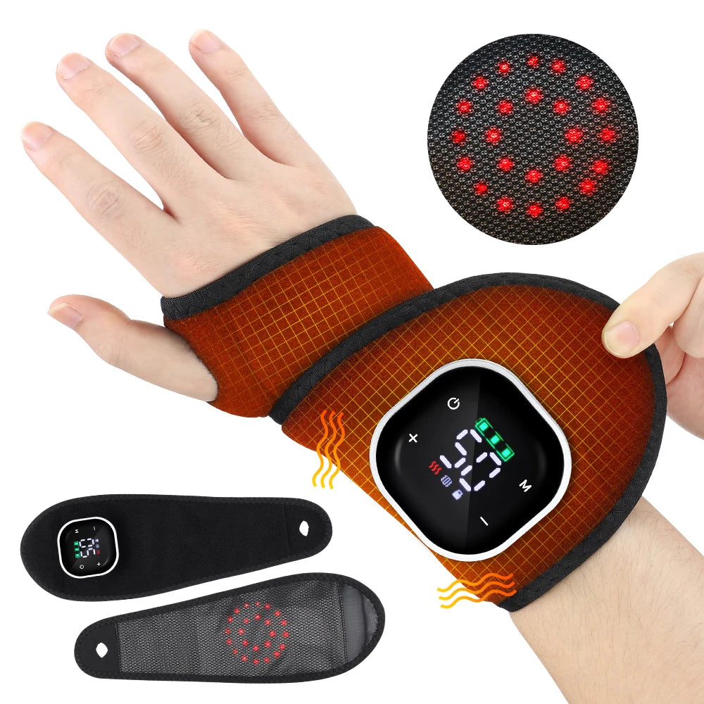 Red Light Therapy Wrist Belt 36 LED - 3-Temp Heat & Vibration Massage for Pain Relief - 660/850nm Support Brace Wrap Belt