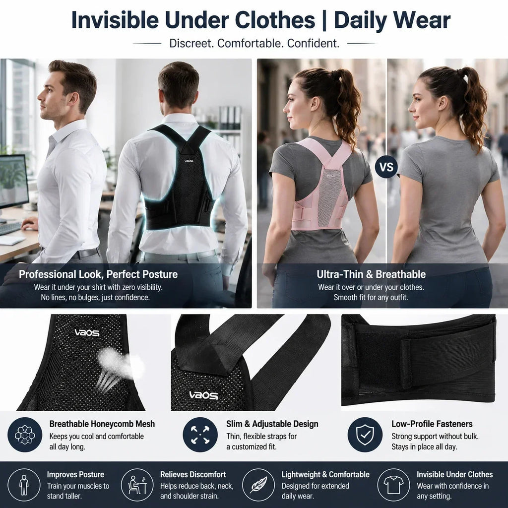 VBSOI Breathable Posture Corrector for Men Women Adjustable Back Support Belt for Slouching & Shoulder Pain Relief
