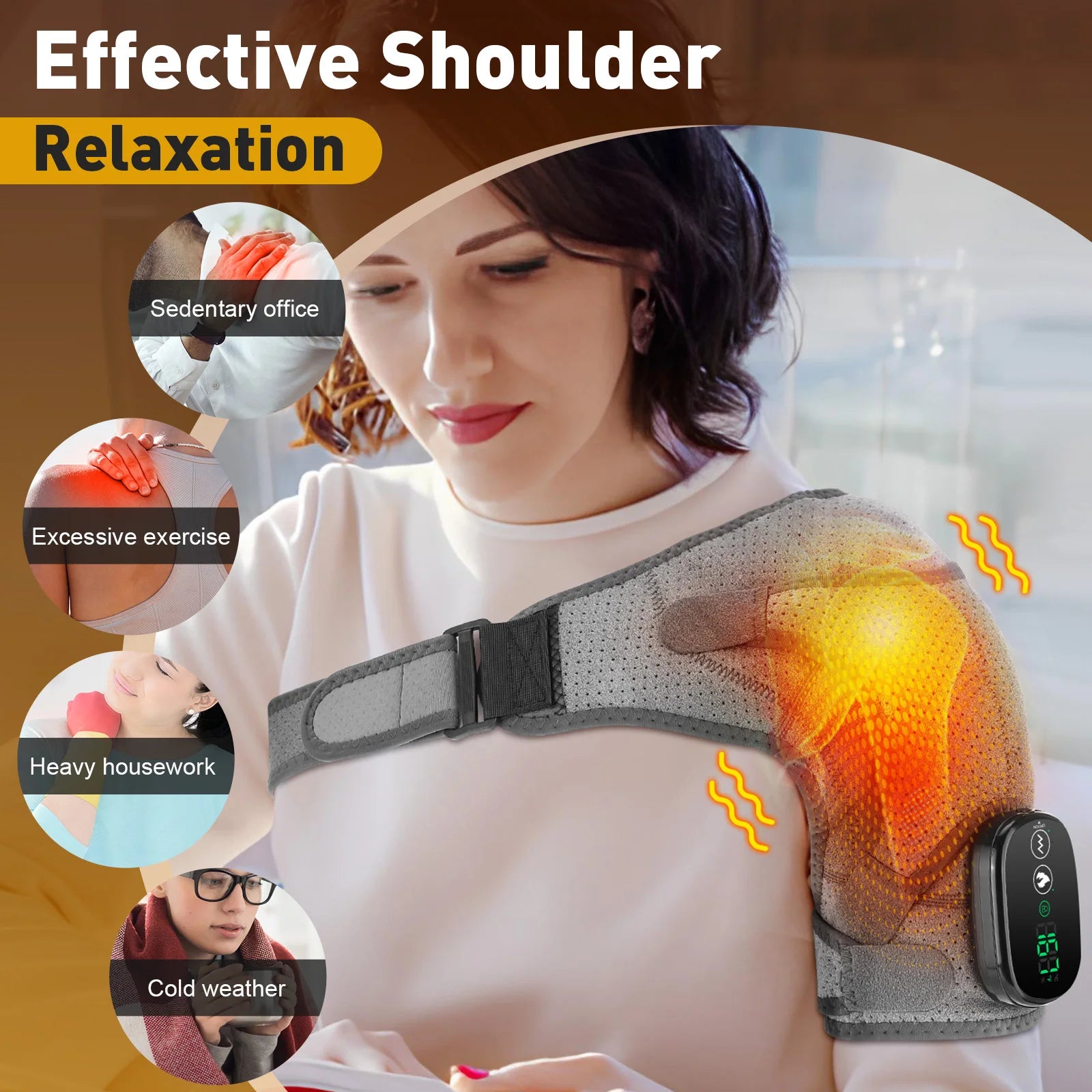 Electric Heating Heated Shoulder Brace Wrap Shoulder Massage Support Belt Strap with Adjustable of Heating Arm Muscle Relaxation