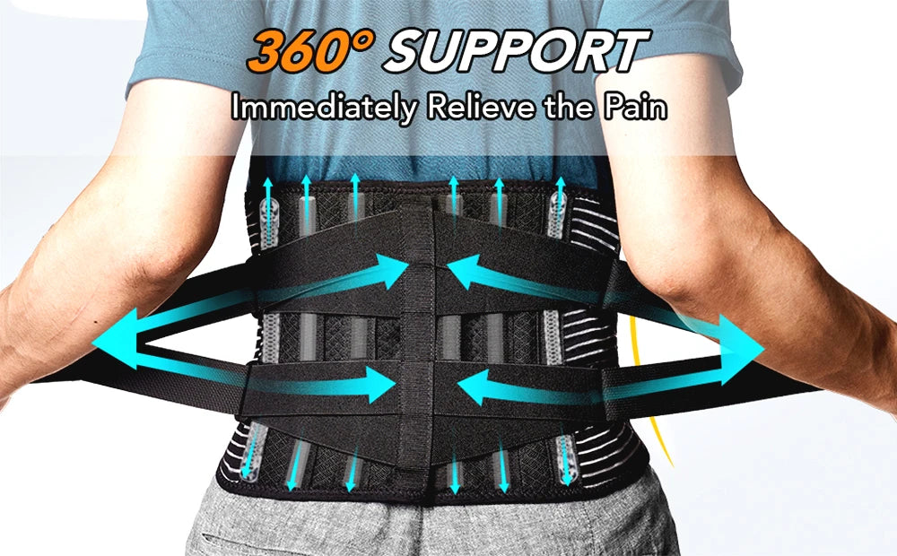 Lower Back Brace with 6 Stays Anti-skid Orthopedic Lumbar Support Breathable Waist Support Belt for Men Women Gym Pain Relief