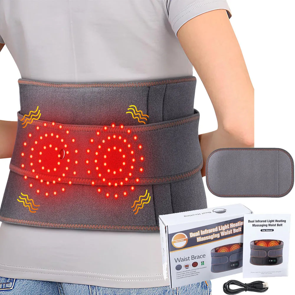 Infrared Heating Waist Massager Electric Belt Vibration USB Charge Red Light Hot Compress Lumbar Back Support Brace Relaxation