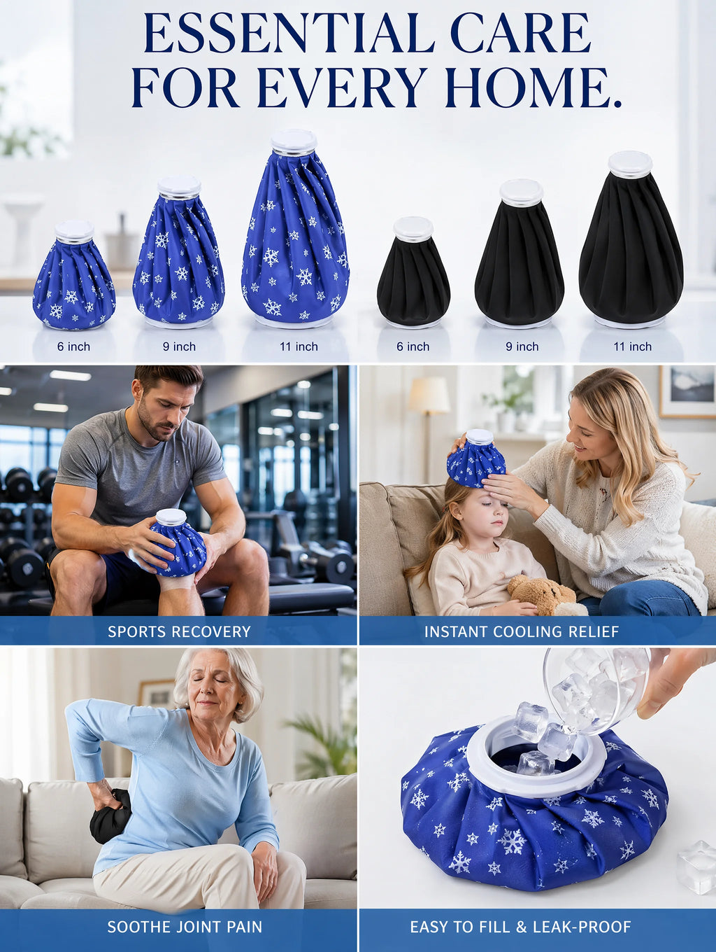 Reusable Ice Pack for Injuries, Hot & Cold Therapy Ice Bag with Cover, No-Leak Pain Relief Ice Pack for Sports