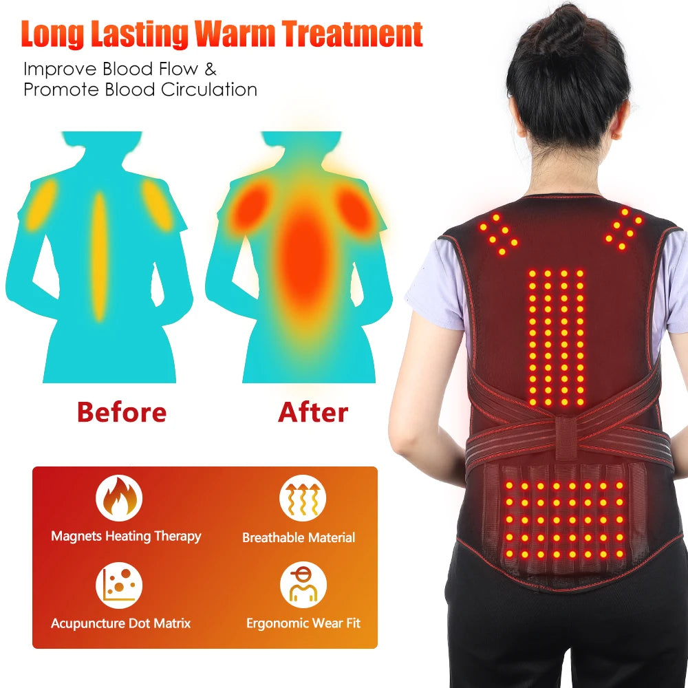 118 Tourmaline Self Heating Magnetic Therapy Waist Belt Spine Lumbar Brace Back Neck Shoulder Massager Posture Corrector Belt