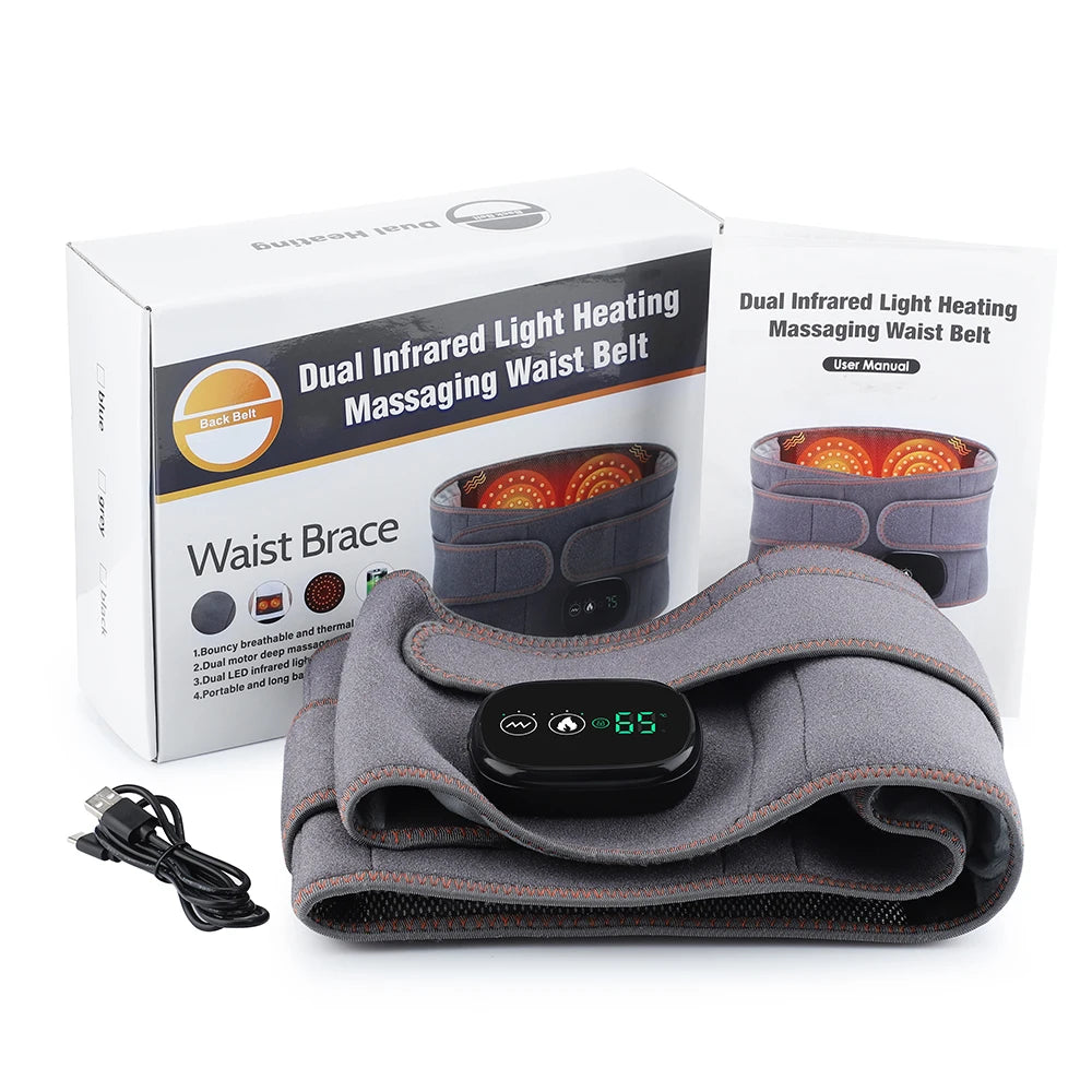 Infrared Heating Waist Massager Electric Belt Vibration USB Charge Red Light Hot Compress Lumbar Back Support Brace Relaxation