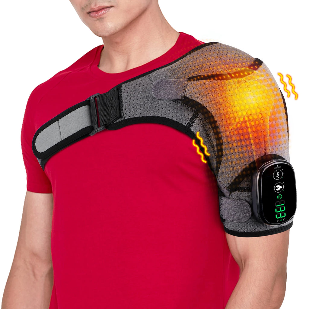 Adjustable Heating Vibration Shoulder Brace Support, Electric Heating Pad for Shoulder, Left and Right Shoulder Massager Warming