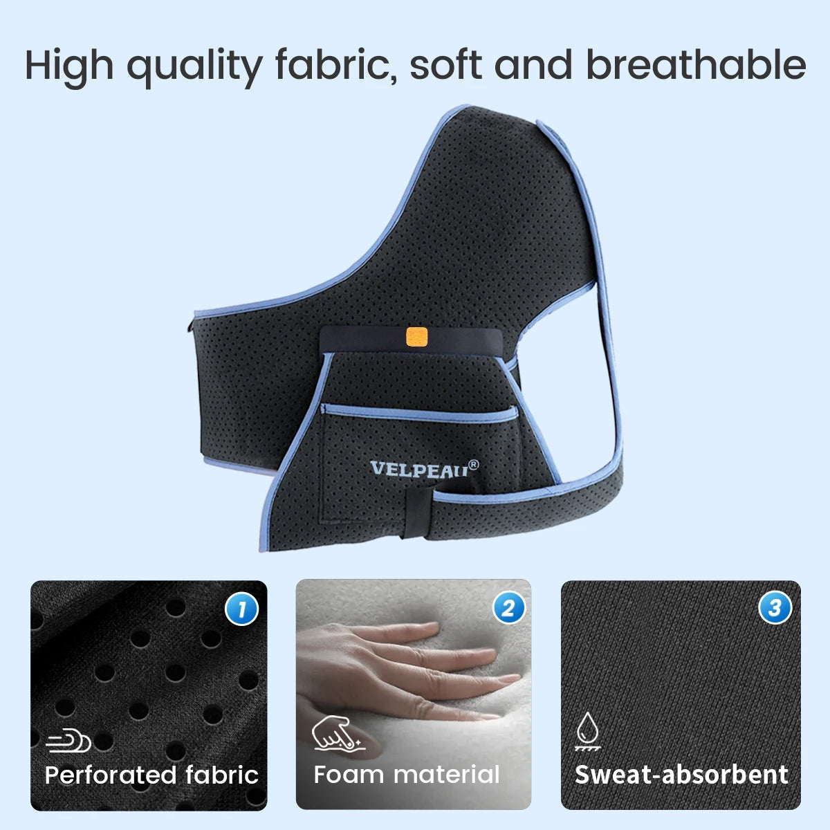 VELPEAU Shoulder Sling Breathable for Rotator Cuff Tear, Arm Fracture and Dislocation, Shoulder Immobilizer for Sleeping