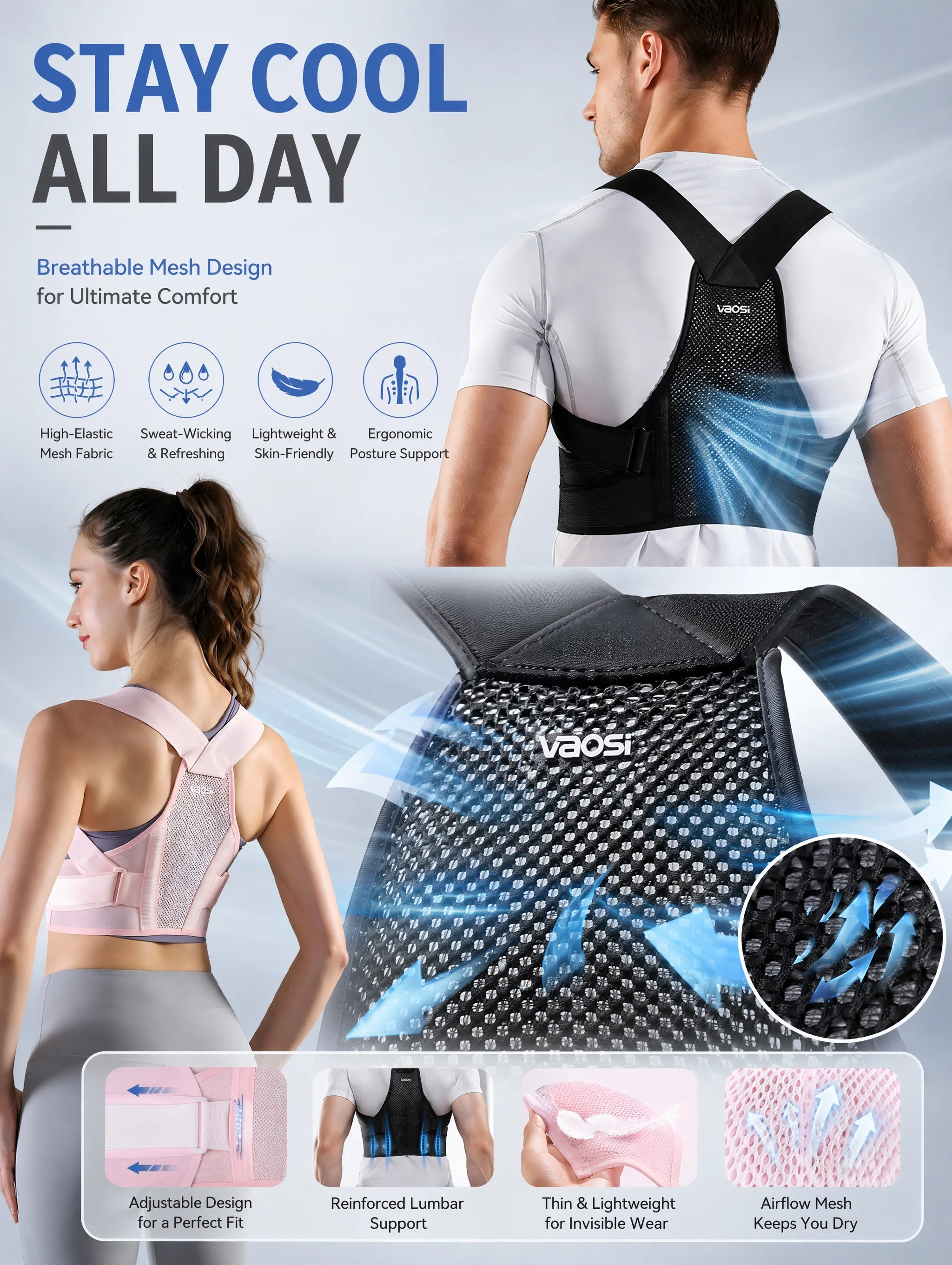 VBSOI Breathable Posture Corrector for Men Women Adjustable Back Support Belt for Slouching & Shoulder Pain Relief