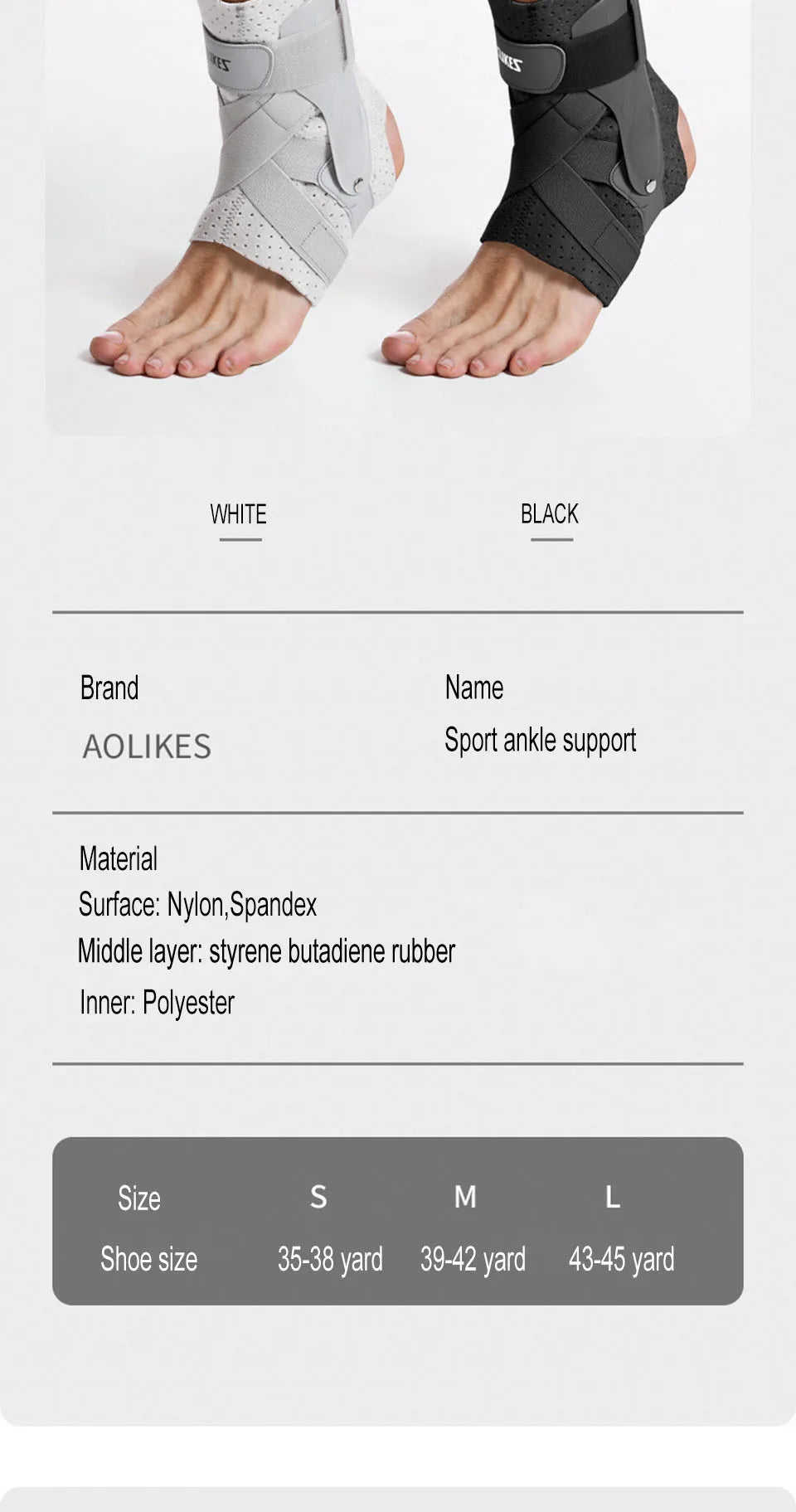 AOLIKES 1PCS Ankle Sprained Support Brace Ankle Splint Stabilizer Protect for Sprained Ankle Injury Recovery Achilles Tendonitis