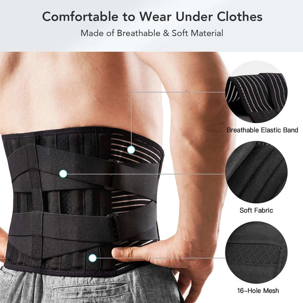 Lower Back Brace with 6 Stays Anti-skid Orthopedic Lumbar Support Breathable Waist Support Belt for Men Women Gym Pain Relief