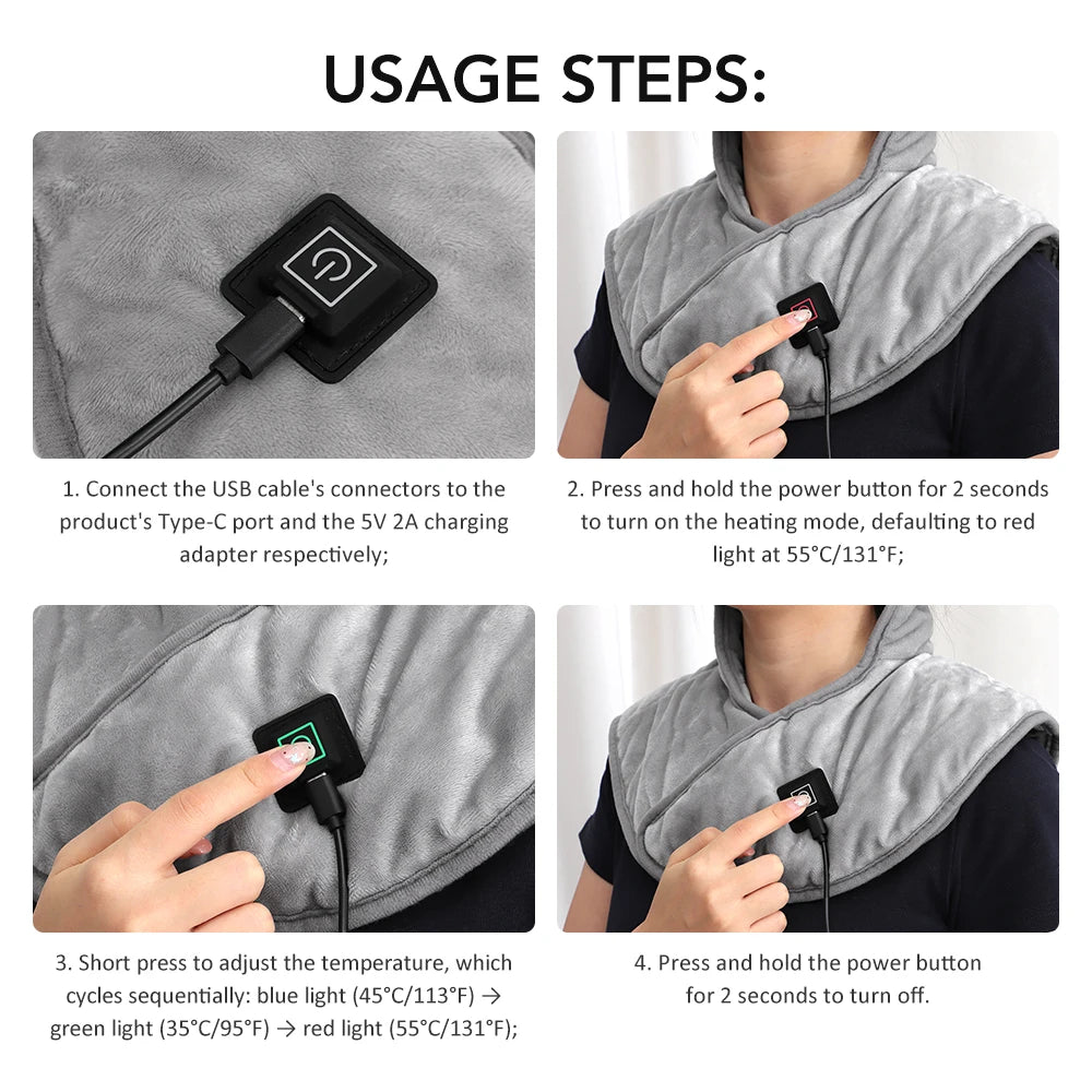 Electric Heating Shoulder Neck Pad Massager Three Gear Hot Compress Cervical Shawl Warmer USB for Shoulder Neck Back Relax Brace