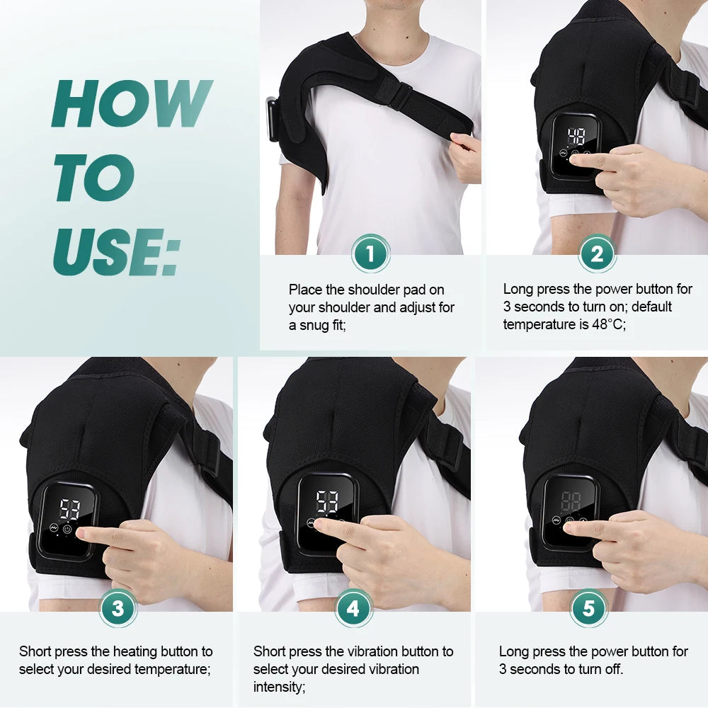 Portable Shoulder Massage Belt 3 Levels Adjustable Heating Vibration Shoulder Support Brace Wrap Pad Massage Relaxation Cordless