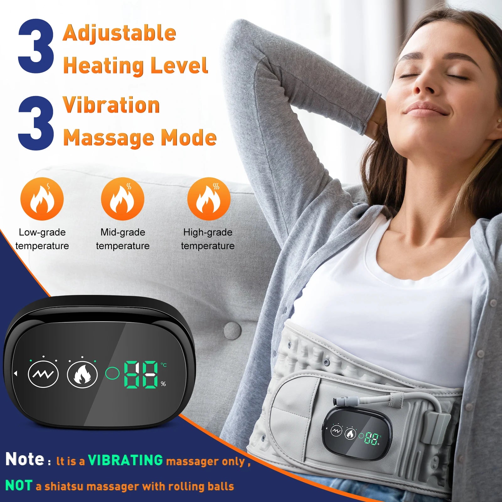 Infrared Heating Waist Massager Electric Belt Vibration USB Charge Red Light Hot Compress Lumbar Back Support Brace Relaxation