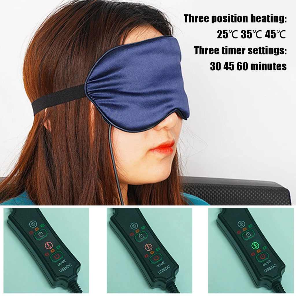Eye Mask USB Heated Eye Mask Stress Relief Sleep Heating Eye Mask Double Sided Silk Multi Timer Shut Off 3 Speeds Adjustment
