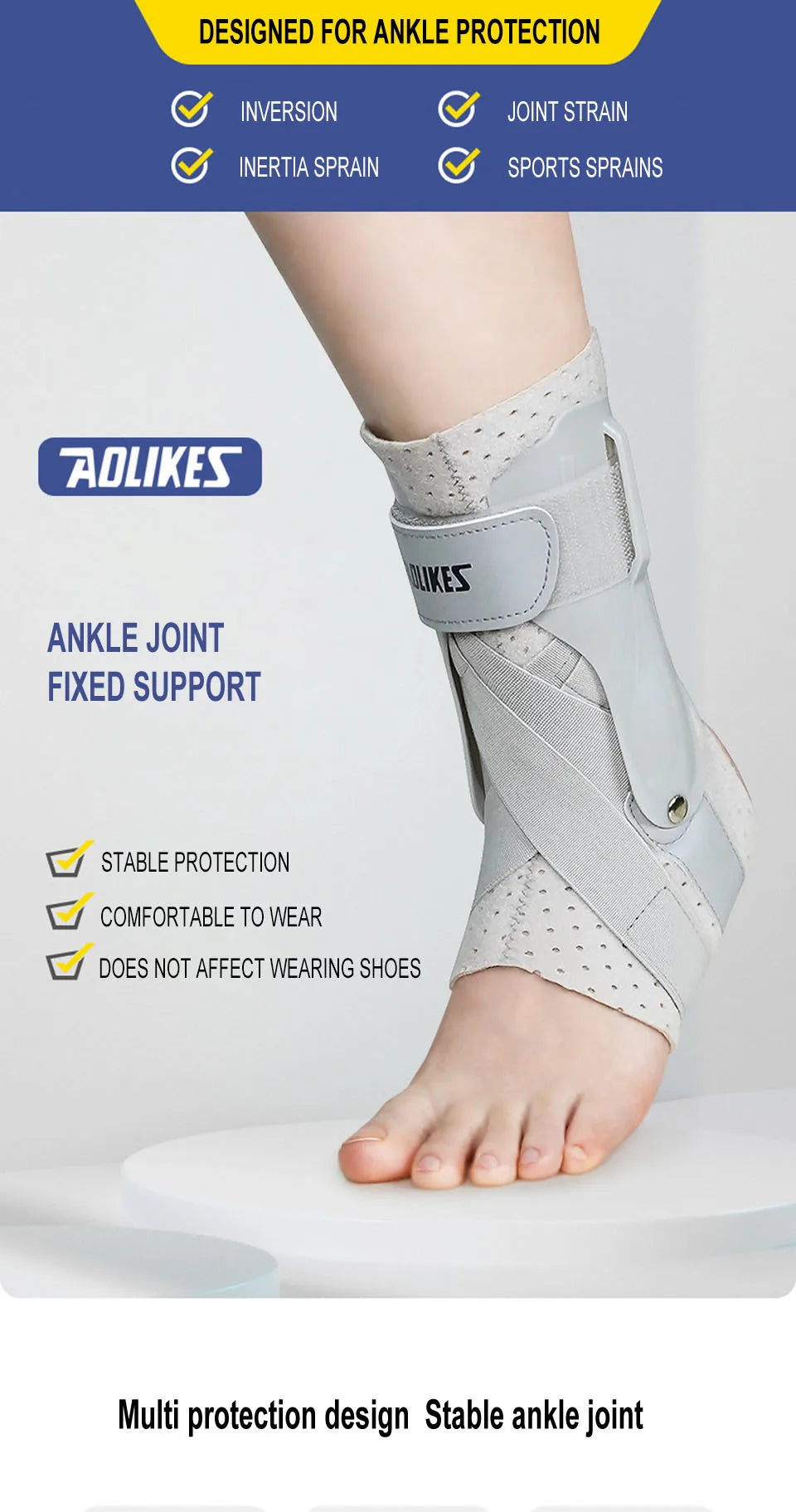 AOLIKES 1PCS Ankle Sprained Support Brace Ankle Splint Stabilizer Protect for Sprained Ankle Injury Recovery Achilles Tendonitis