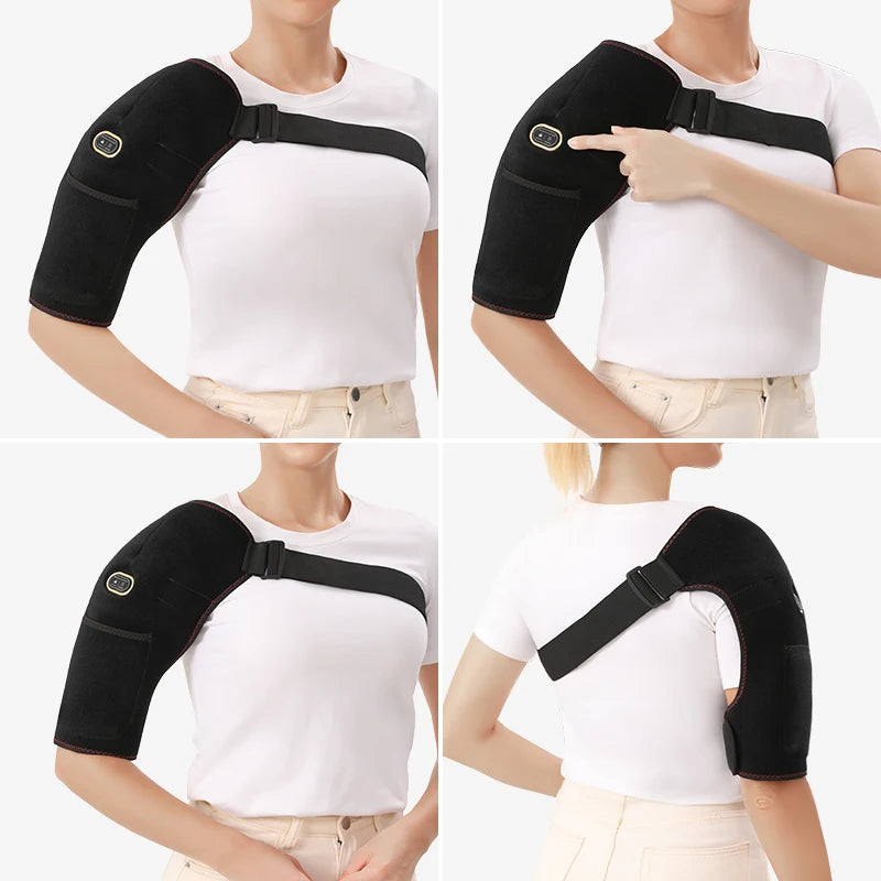 Shoulder Heating Brace for Pain Relief Heated Shoulder Wrap 3 Temperature Settings Ideal for Rotator Cuff Home Office-Jet Black