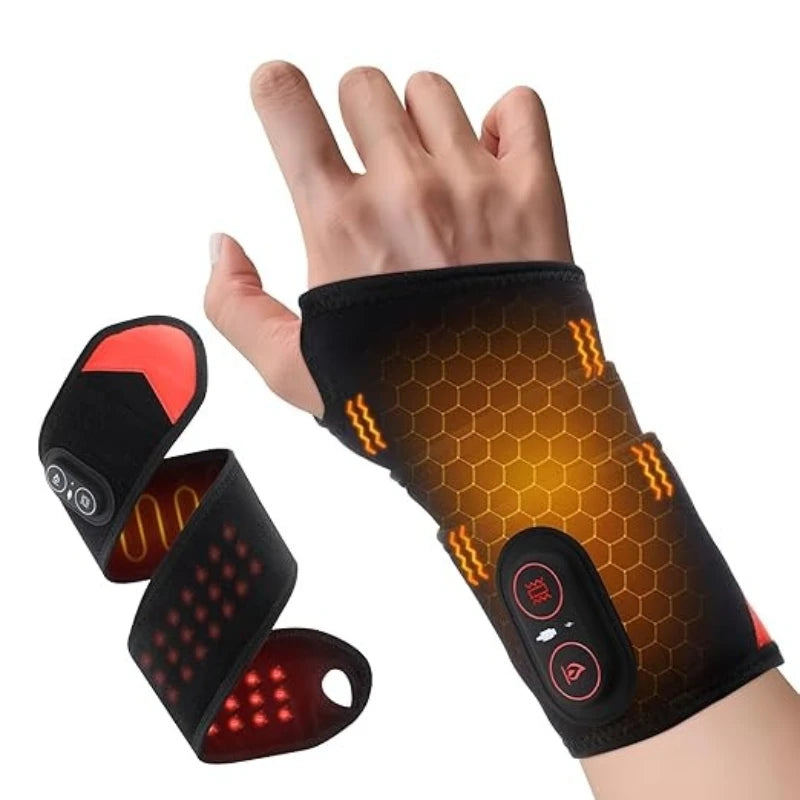 Cordless Wrist Heating Pad Vibration Massage Heated Wrist Brace Left Right Hand  Women Men 3 Heat Vibration Levels Rechargeable