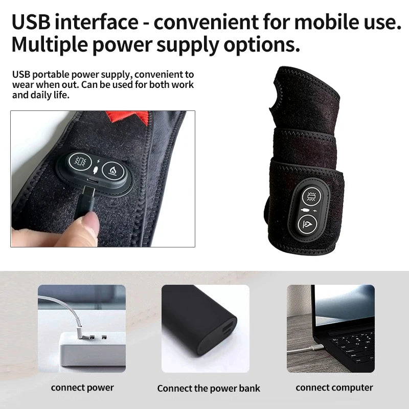 Cordless Wrist Heating Pad Vibration Massage Heated Wrist Brace Left Right Hand  Women Men 3 Heat Vibration Levels Rechargeable