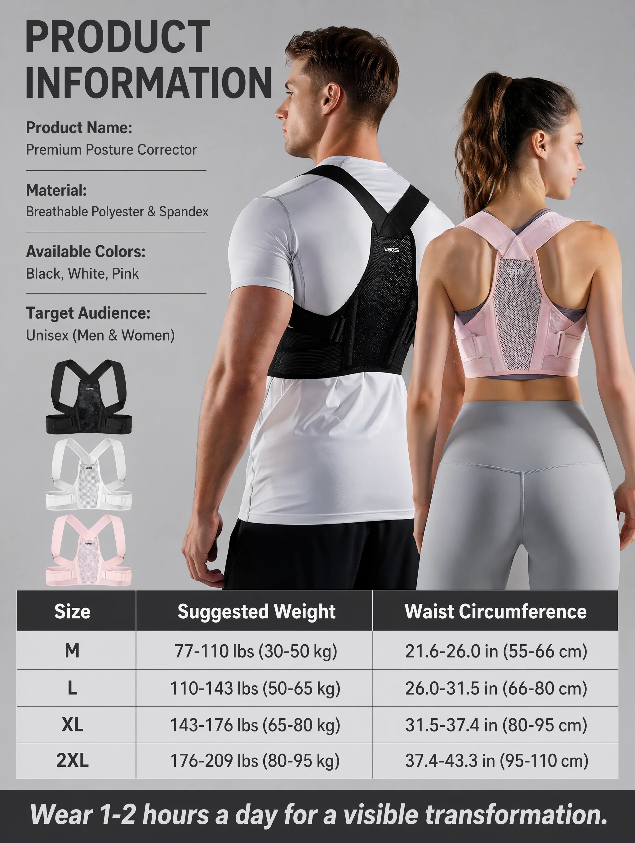 VBSOI Breathable Posture Corrector for Men Women Adjustable Back Support Belt for Slouching & Shoulder Pain Relief