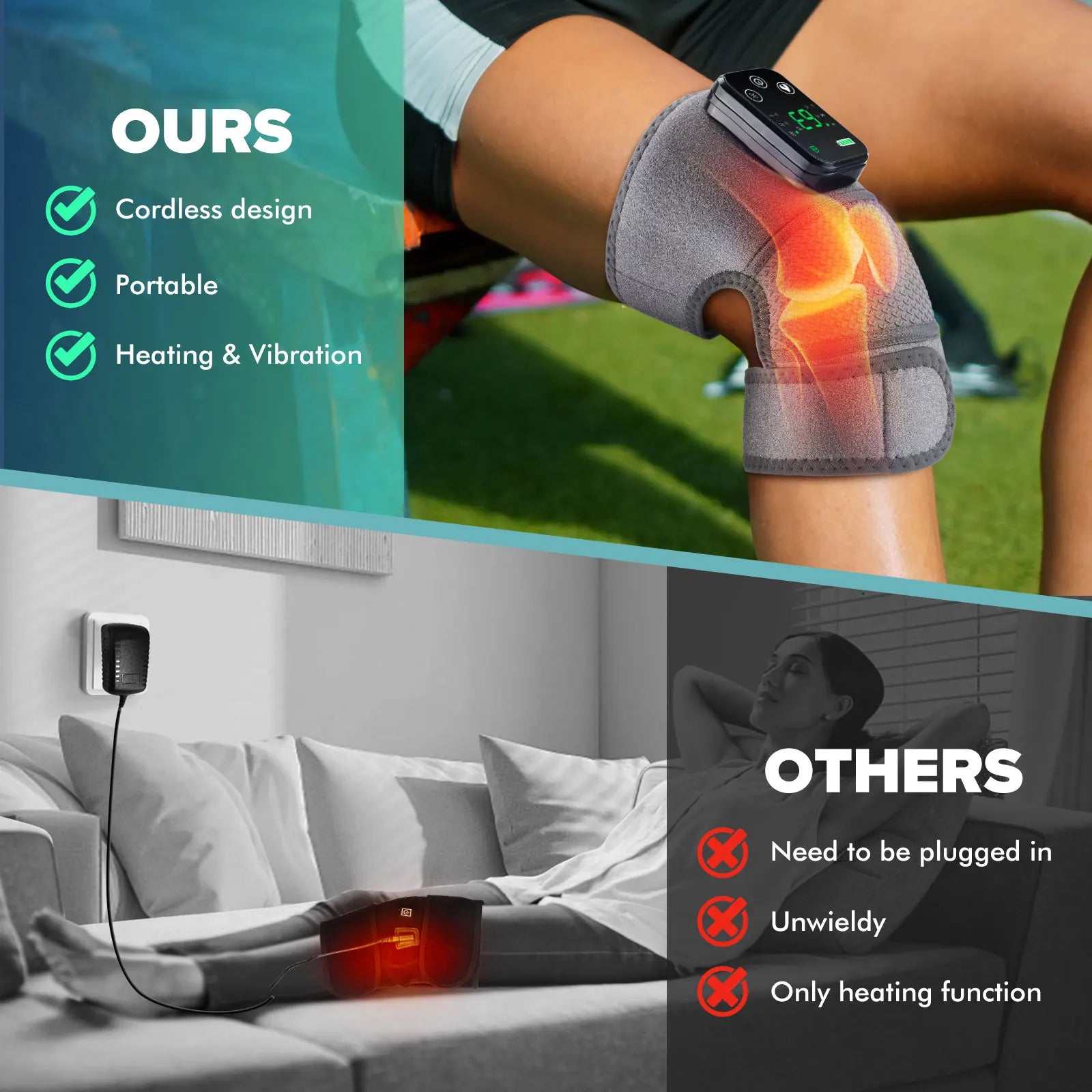 Electric Heating Knee Massager 2 in 1 Knee Elbow Knee Leg Thermal Vibration Massage Knee Blood Circulation Warmer Rechargeable