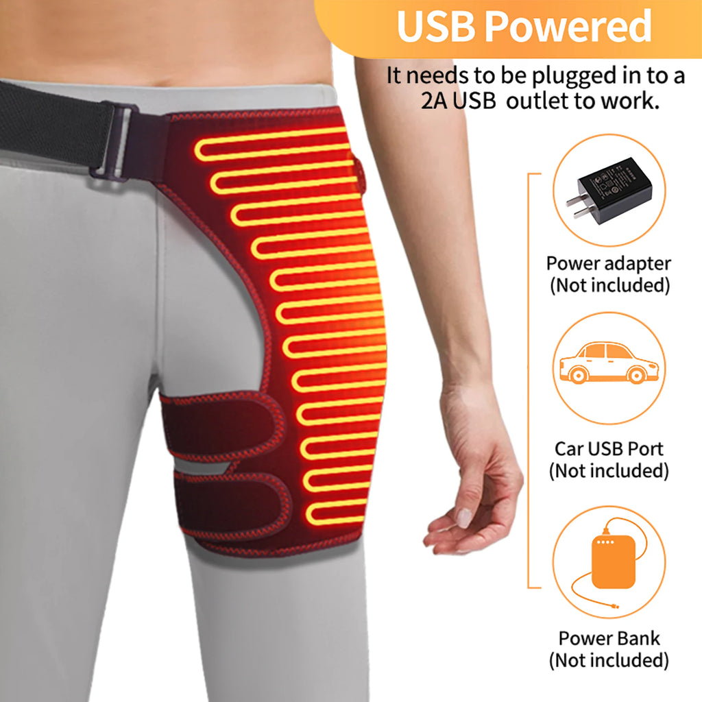 Full-Wrap Hip Support Brace with Massager Sciatica Pain Relief Buttock Physical Therapy Recovery Focused Hip Heating USB-Powered