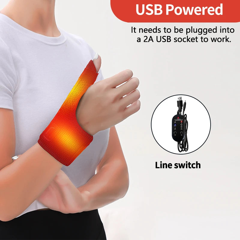 Heated Massage Wrist Thumb Brace USB-Powered Arthritis Carpal Tunnel Relief Thumb Tendonitis Sprains Pain Ease Muscle Relaxation