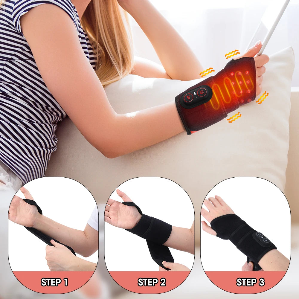 Red Light Therapy Wrist Belt 36 LED - 3-Temp Heat & Vibration Massage for Pain Relief - 660/850nm Support Brace Wrap Belt