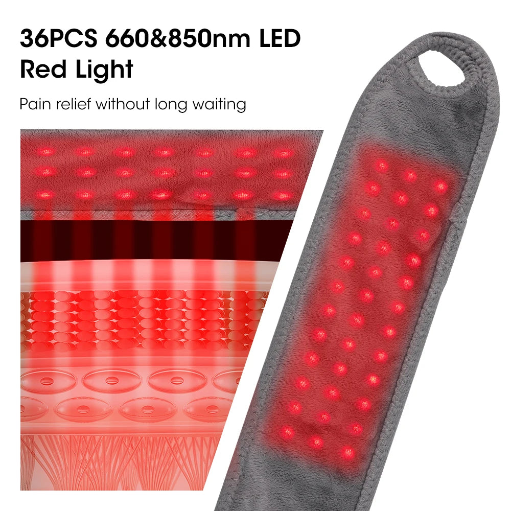 Red Light Therapy Wrist Belt 36 LED - 3-Temp Heat & Vibration Massage for Pain Relief - 660/850nm Support Brace Wrap Belt