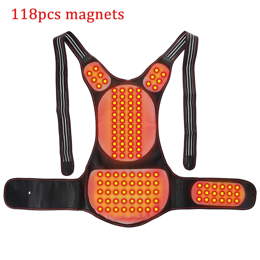 118 Tourmaline Self Heating Magnetic Therapy Waist Belt Spine Lumbar Brace Back Neck Shoulder Massager Posture Corrector Belt