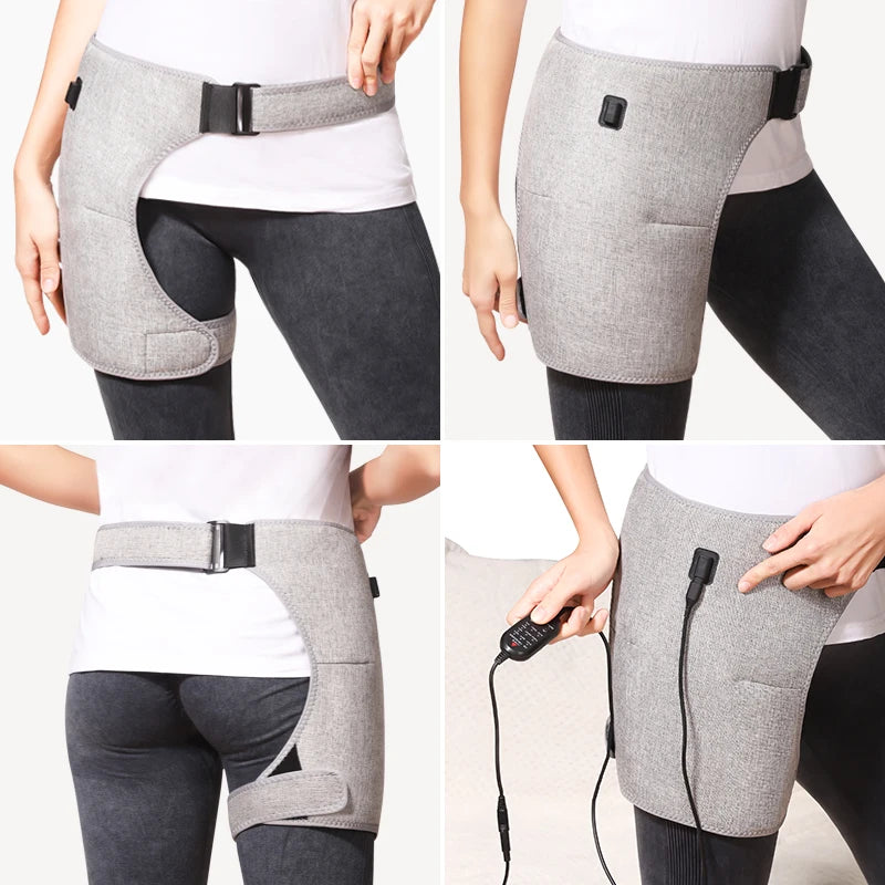 Red Light Electric Heated Hip Brace with Adjustable Vibration Massage Hip Groin Thigh Support Muscle Relaxation And Pain Relief