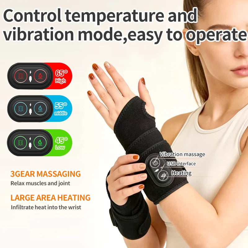 Cordless Wrist Heating Pad Vibration Massage Heated Wrist Brace Left Right Hand  Women Men 3 Heat Vibration Levels Rechargeable