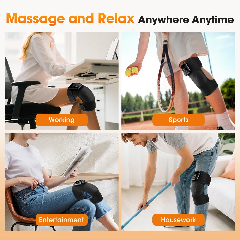 Heat Vibration Electric Heated Knee Brace 3 Heating Levels and 3 Modes USB Rechargeable Massage Knee Pad LCD Touch Screen Adjus