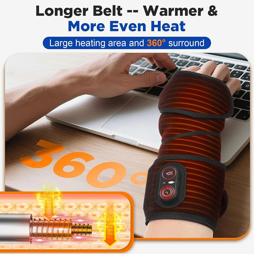 Cordless Heating Pad Red Light Therapy Wrist Belt - 3-Temp Heat  for Pain Relief - 660/850nm Adjustable Support Brace Wrap Belt