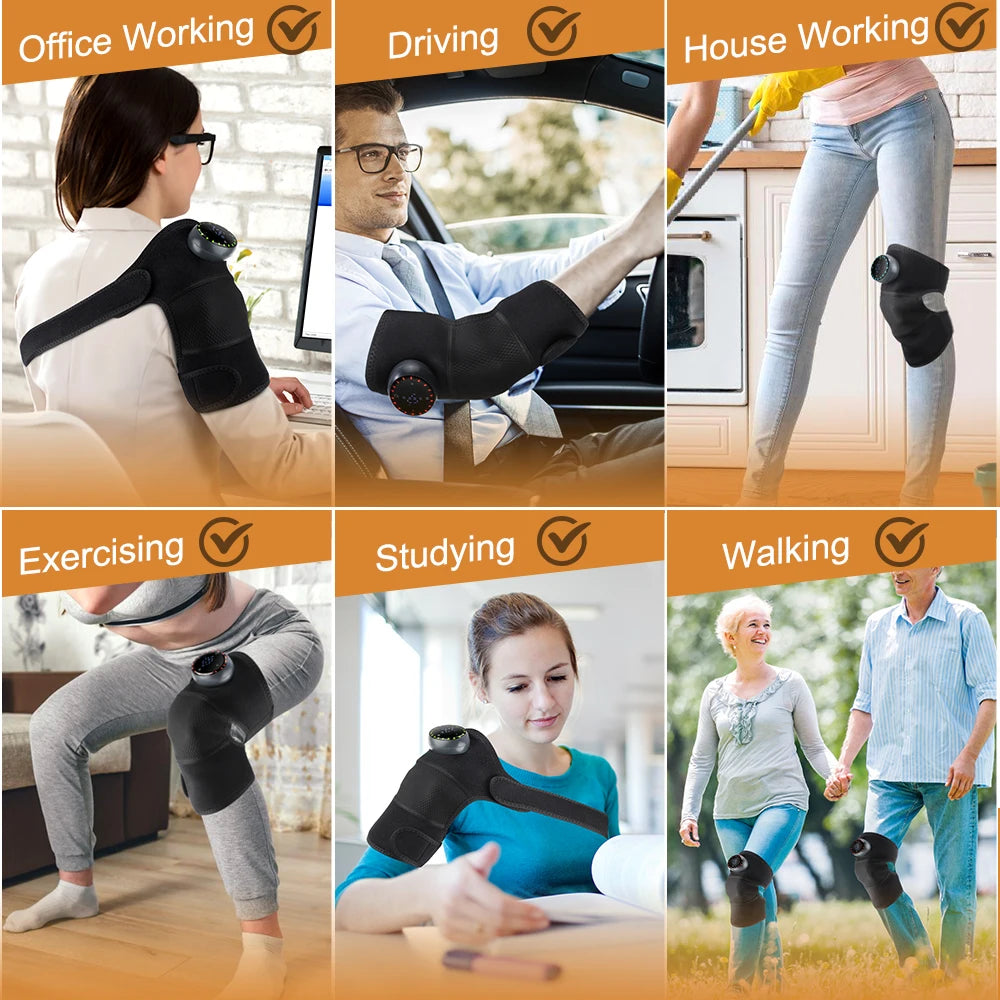 Heating Massage Support Brace 3 in 1 Electric Knee Shoulder Elbow Vibration Massage Belt Hot Compress Leg Joint Muscle Relax