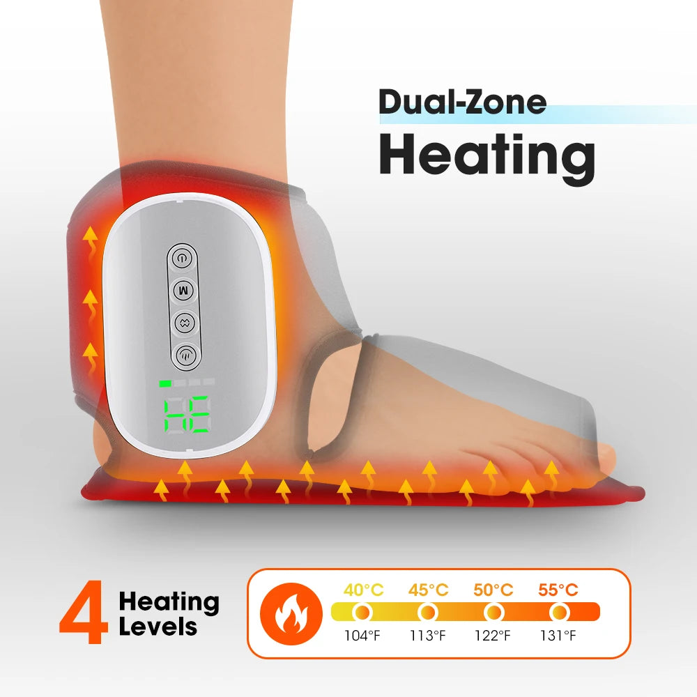 Portable Foot Massager with Heat, Cordless Ankle Massage for Plantar Fasciitis, Swelling, Compression Boot for Circulation