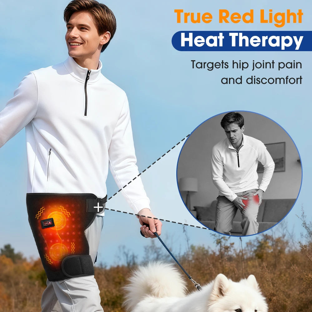 USB Charging Heated Hip Support Brace with 660nm Far Infrared 3 Adjustable Heating Levels Wrap for Hip Thigh Buttock