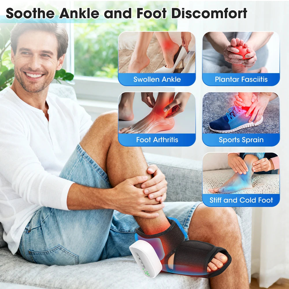 Portable Foot Massager with Heat, Cordless Ankle Massage for Plantar Fasciitis, Swelling, Compression Boot for Circulation
