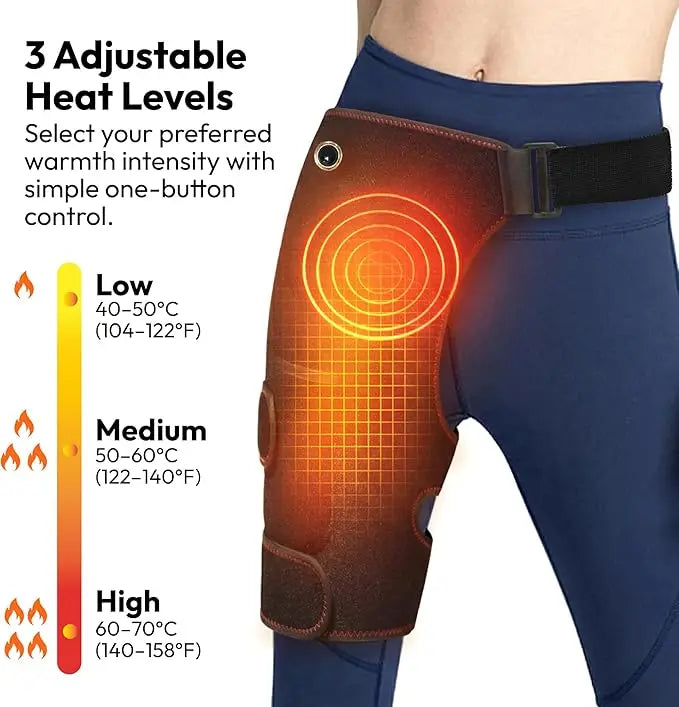 Electric Heating Cordless Heated Massage for Hip Sciatica Pain Relief Hip Heating Pad Support Brace with Hot Physical Therapy