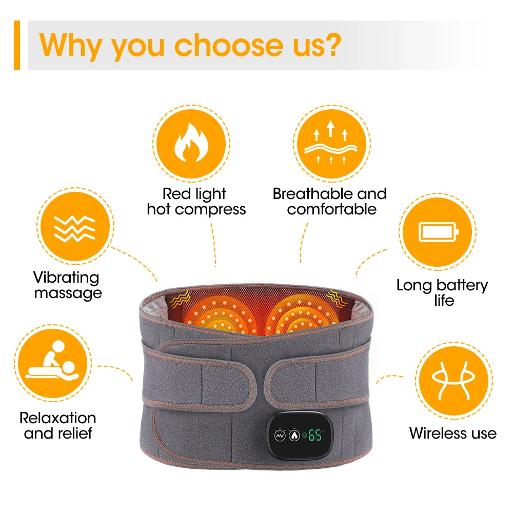 Infrared Heating Waist Massager Electric Belt Vibration USB Charge Red Light Hot Compress Lumbar Back Support Brace Relaxation