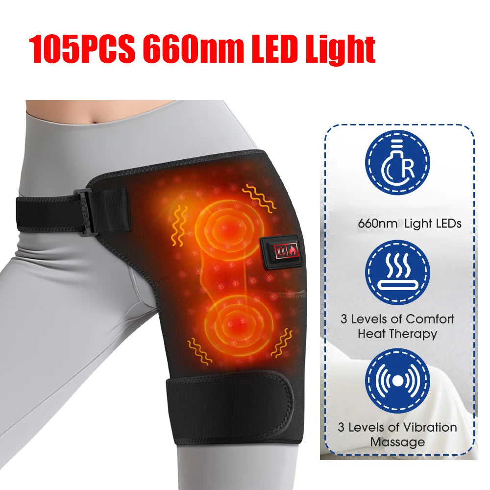 Cordless Heated Hip Support Brace with Massager for Sciatica Pain Relief Lower Back Therapy Hip Heating Pad for Physical Healing