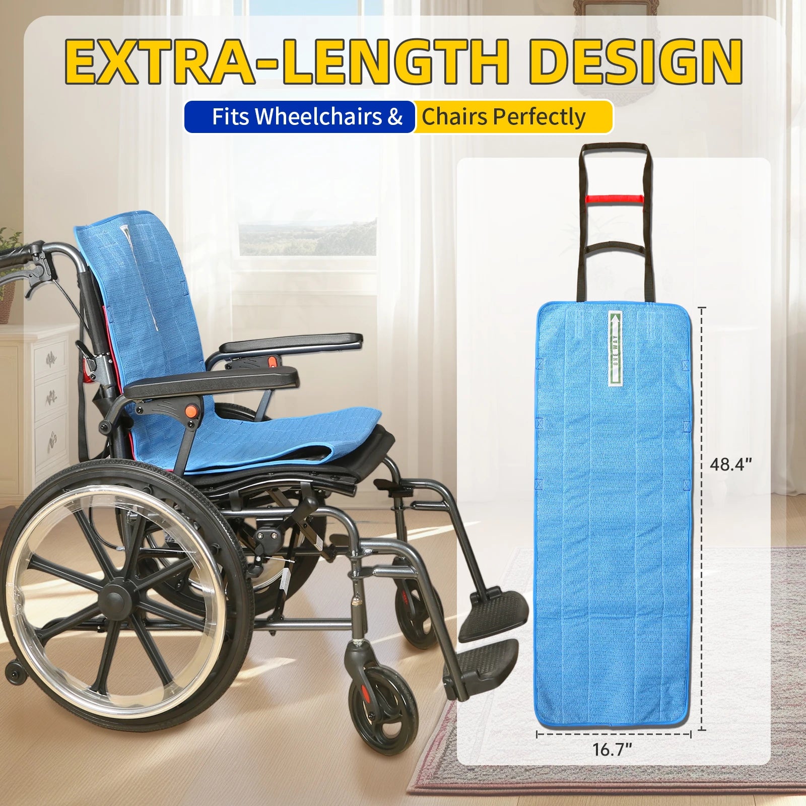 Ehucon One Way Transfer Support Seat Cushion with Handles,Non-Slip Fall Prevention Pad for Elderly 48.4"x16.7" Pack of 1 PC