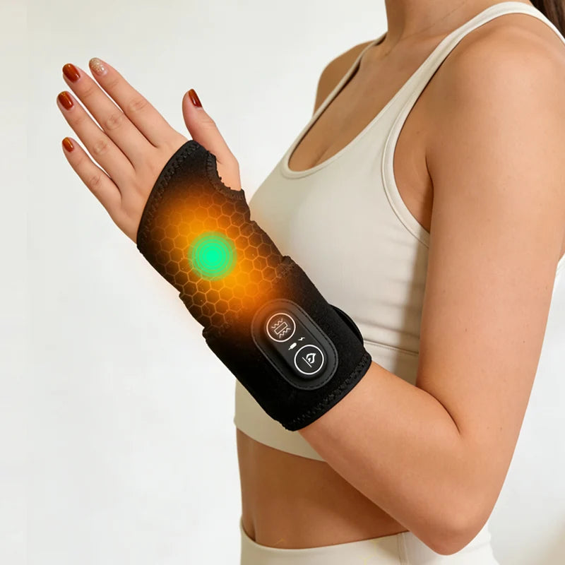 Cordless Wrist Heating Pad Vibration Massage Heated Wrist Brace Left Right Hand  Women Men 3 Heat Vibration Levels Rechargeable