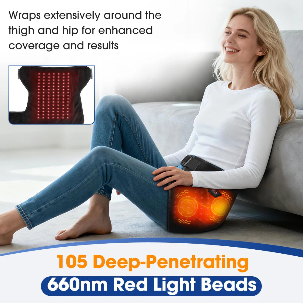 Cordless Heated Hip Support Brace with Massager for Sciatica Pain Relief Lower Back Therapy Hip Heating Pad for Physical Healing