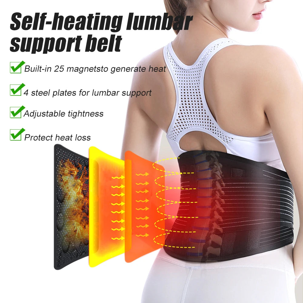 Self-heating Lumbar Magnet Belt,Thermal Magnetic Therapy Tourmaline Lower Back Waist Support Belt Brace for Pain Relief Sciatica