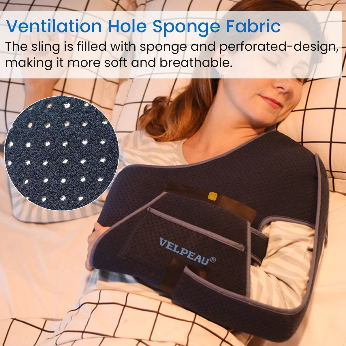 VELPEAU Shoulder Sling Breathable for Rotator Cuff Tear, Arm Fracture and Dislocation, Shoulder Immobilizer for Sleeping